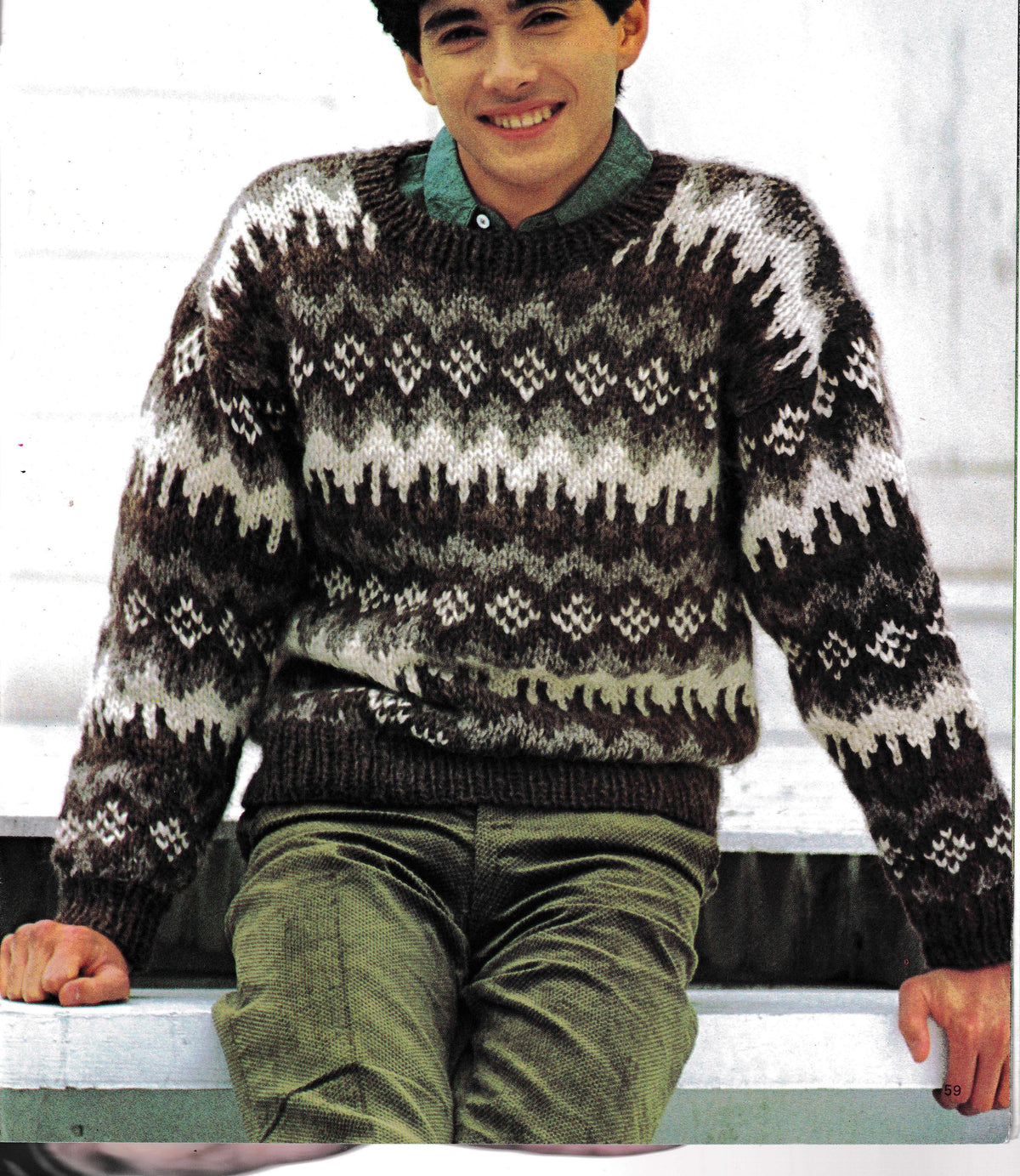 Mans Fair Isle Norwegian Sweater Round Neck  Up to 40" ~ PDF Knitting Pattern Download- with Chart Chunky Bulky 12 ply-Jacquard knit vintage