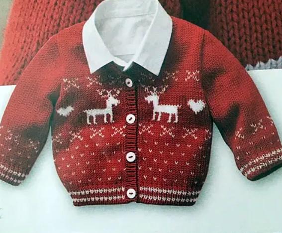 Reindeer Motif Cardigan - Christmas Knitting Pattern DK (8ply) 16 - 22"  Birth - 24 Months- Boys girls Download PDF Christmas  Holiday Knits