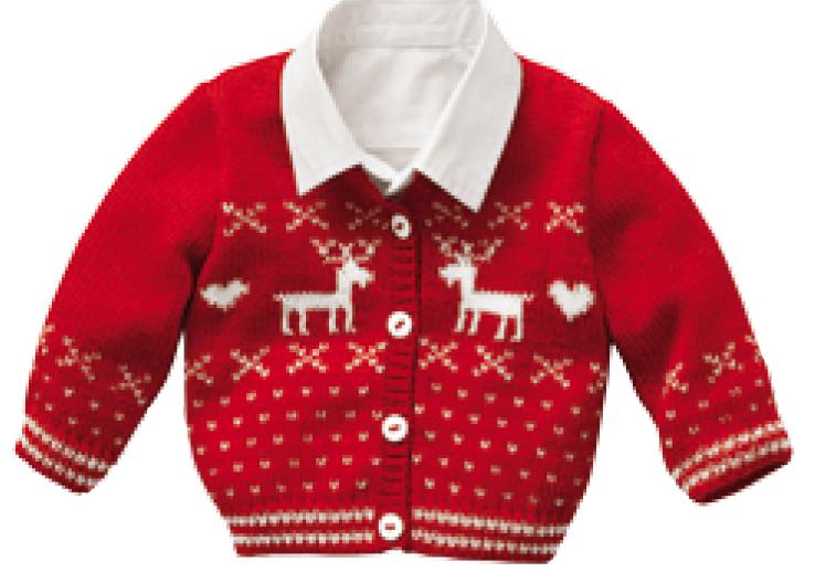 Reindeer Motif Cardigan - Christmas Knitting Pattern DK (8ply) 16 - 22"  Birth - 24 Months- Boys girls Download PDF Christmas  Holiday Knits