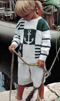 Patchwork Loose fit stripe Anchor Sweater crew Neck Drop Sleeve- One size fits 6-8 years DK (8 Ply)   Knitting Pattern pdf Download- Boys