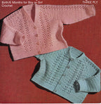 Crochet Baby Cardigans, V neck Round Neck Boy Girls- premature 18" - 19"(Birth-6 months)in 3ply Fingering wool- Crochet Pattern Download PDF