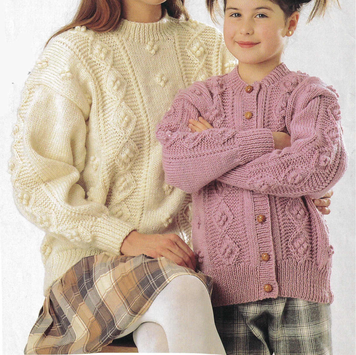 Woman's Child's Aran Cable Bobbles  sweater Jumper & Cardigan Chest 24" up to 44" Aran 10Ply Worsted yarn  Knitting pattern Download PDF