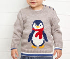 Kids Penguin Christmas Sweater Button Shoulder Knitting Pattern Aran 10 Ply Worsted Wool Fits 6m 48m Pdf Download