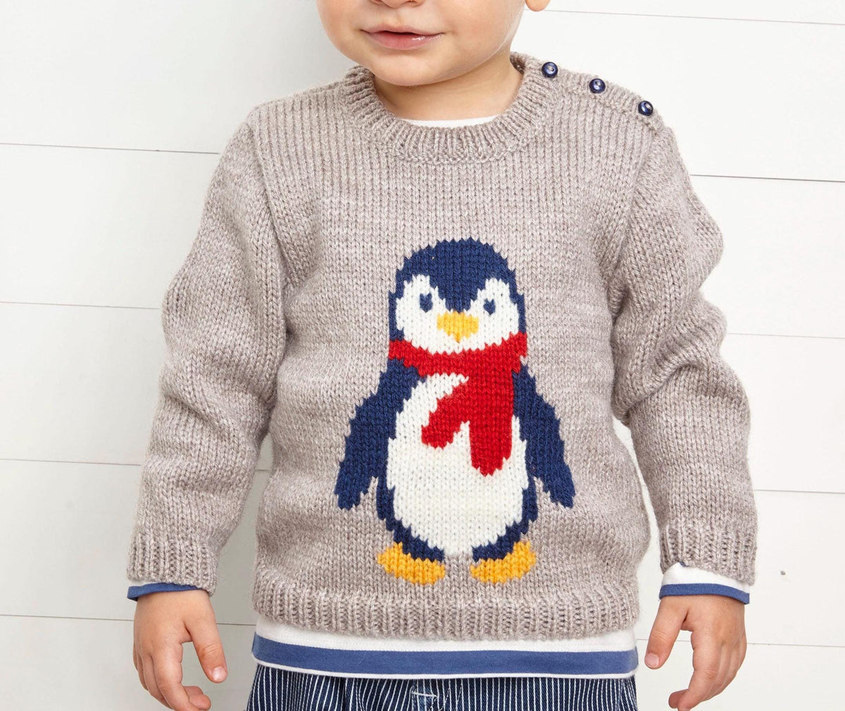 Kids Penguin Christmas Sweater Button Shoulder Knitting Pattern Aran 10 Ply Worsted Wool Fits 6m 48m Pdf Download