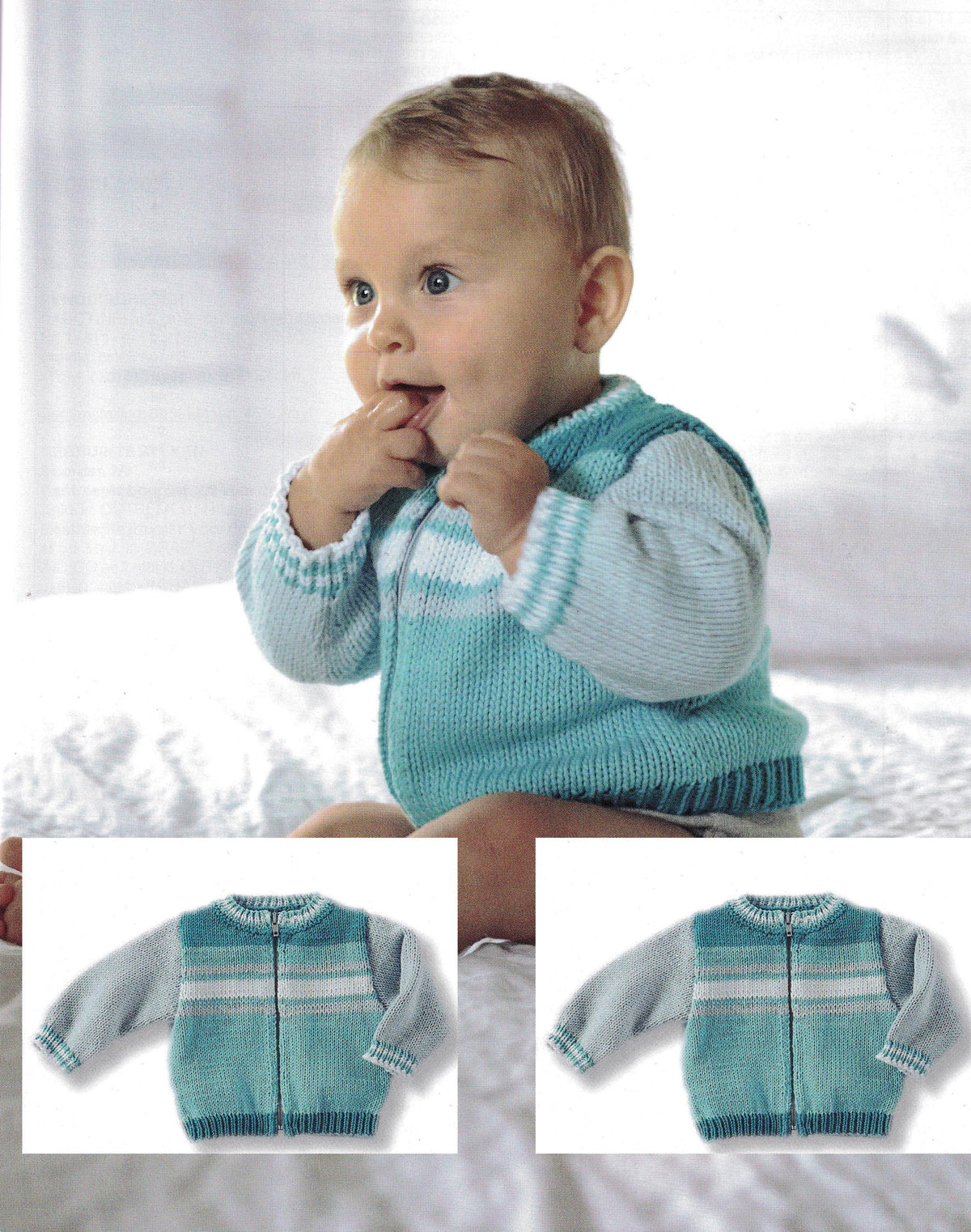 Boys Easy Knit Stripe Zipped jacket  Cardigan - Aran- Worsted ( 10 ply ) Fits 3-24 Months Download Knitting pattern PDF