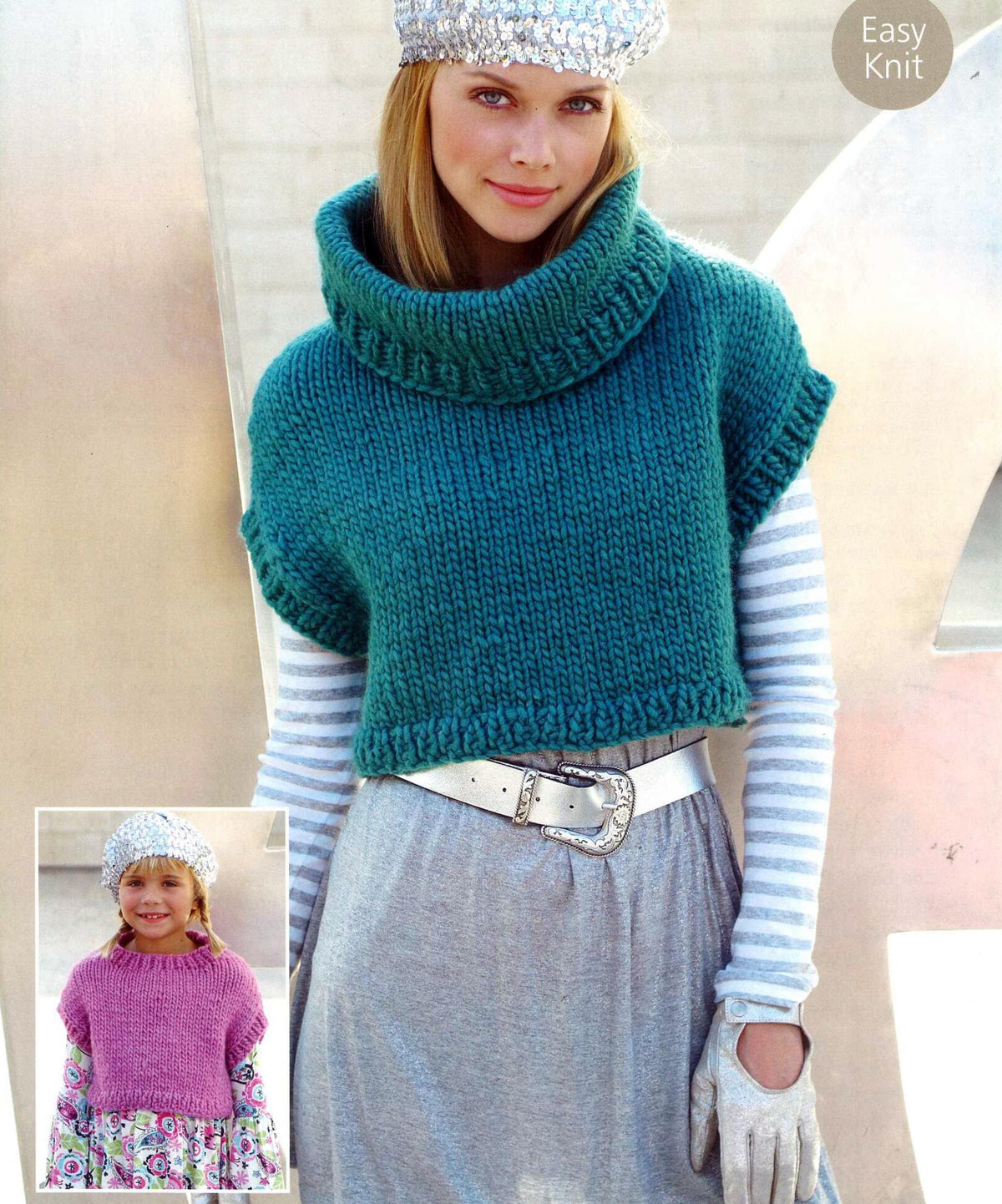 Woman's Girls Easy knit- sleeveless Jumper Round-Polo necks ~ Super Chunky- Super Bulky 14 Ply  yarn 24-46" Knitting pattern -Download PDF
