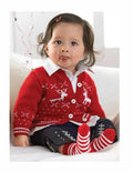 Reindeer Motif Cardigan - Christmas Knitting Pattern DK (8ply) 16 - 22"  Birth - 24 Months- Boys girls Download PDF Christmas  Holiday Knits