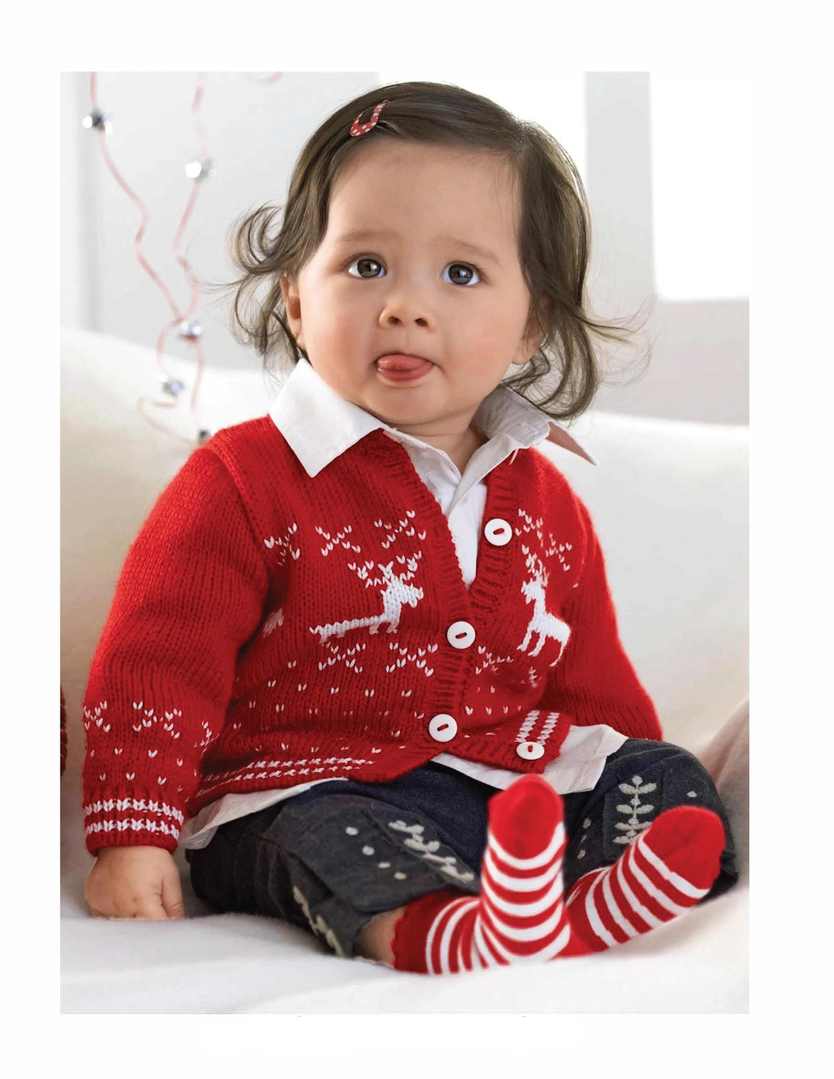 Reindeer Motif Cardigan - Christmas Knitting Pattern DK (8ply) 16 - 22"  Birth - 24 Months- Boys girls Download PDF Christmas  Holiday Knits