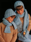 Easy Chunky Ribbed Textured Scarf Mitts & Beanie Hat Helmet Ear Flaps 4 - 14 yrs ~ Chunky Bulky 12 Ply Knitting Pattern PDF download