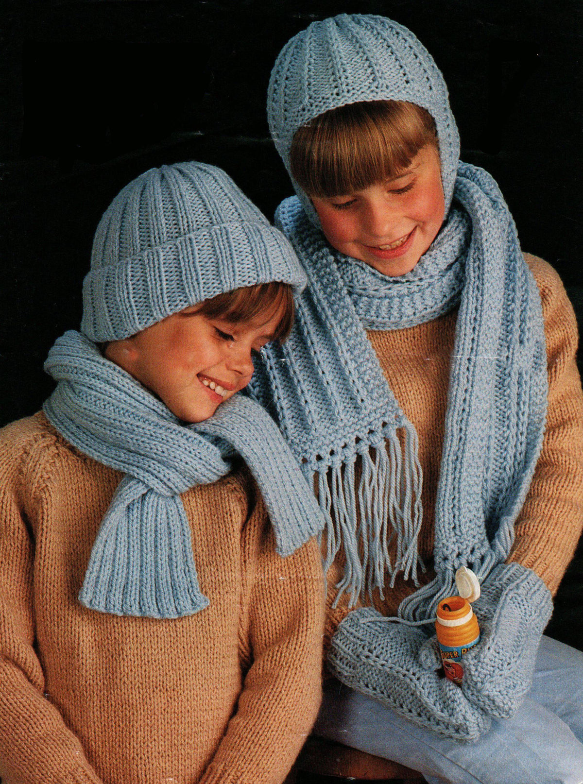 Easy Chunky Ribbed Textured Scarf Mitts & Beanie Hat Helmet Ear Flaps 4 - 14 yrs ~ Chunky Bulky 12 Ply Knitting Pattern PDF download