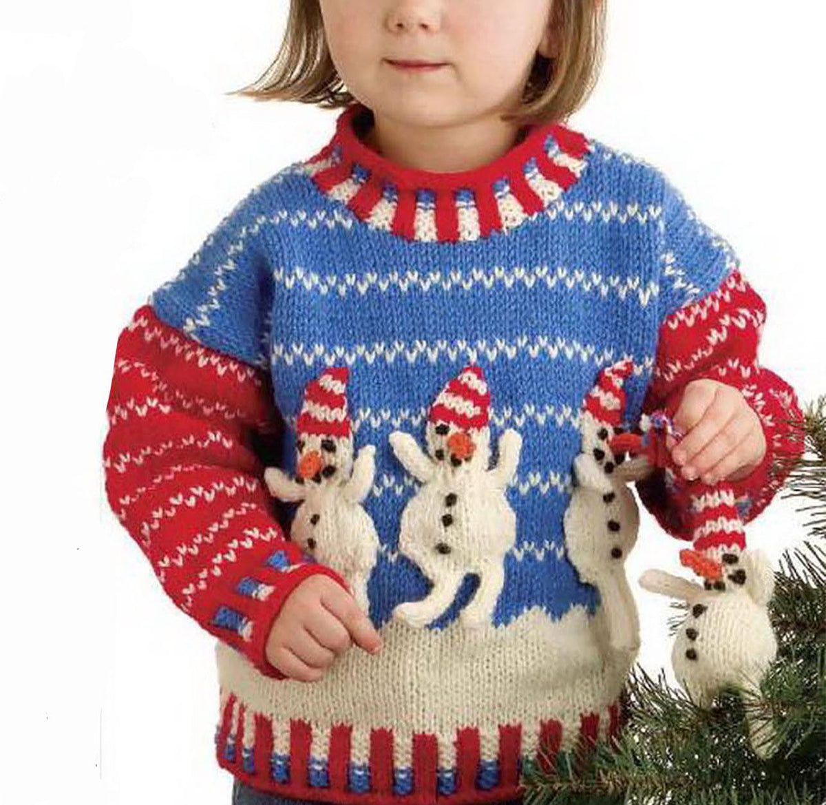 Childs Christmas Snowman Applique Sweater & Ornament Boys Girls 28"-34" ~ 4 - 10 Years ~ Aran 10 Ply Worsted Knitting Pattern pdf Download