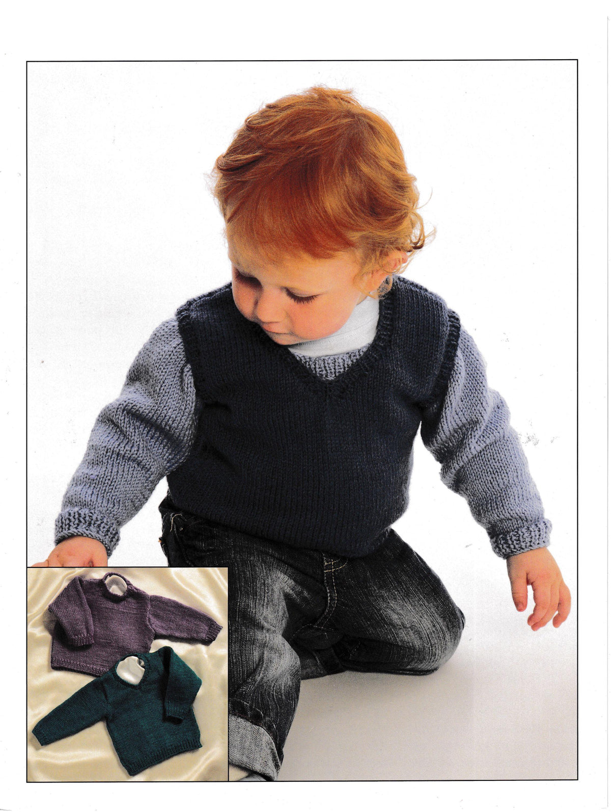 Boys  Plain Knit Sweaters- 3 styles on 1 pattern  Knitting Pattern- DK -8Ply wool- Instant Download PDF -14-24" chest   (Premature -3 years)