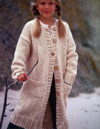 Easy Girl's Long Oversize Coat-Cardigan- with pockets Knitting Pattern Chunky Bulky 12 ply yarn-fits chest 24-32" (3y-12)  PDF download