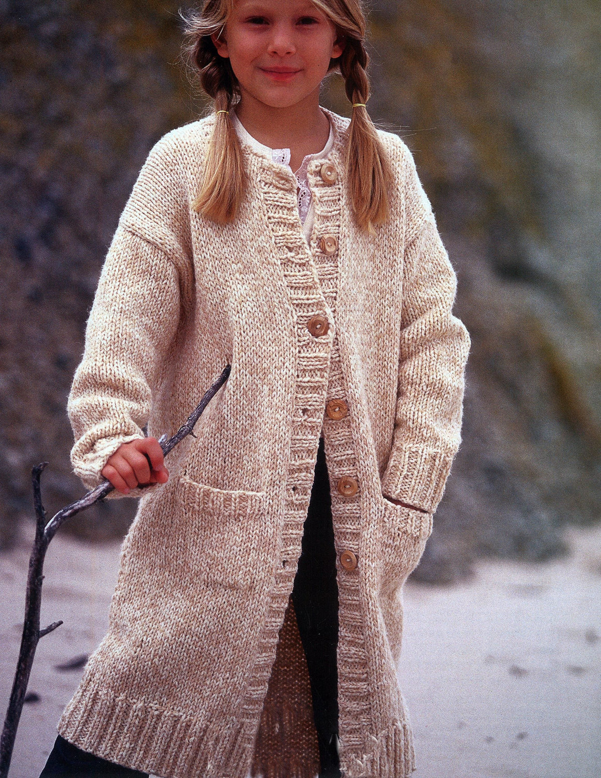 Easy Girl's Long Oversize Coat-Cardigan- with pockets Knitting Pattern Chunky Bulky 12 ply yarn-fits chest 24-32" (3y-12)  PDF download