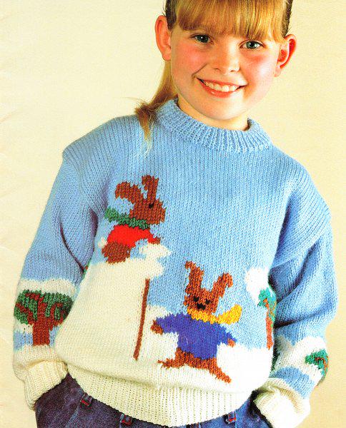 Childrens DK Snow bunnies- Christmas- Festive sweater- Boy Girl Toddler Knit  DK/8 ply- chest 22-34 Ins- download Knitting Pattern PDF