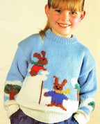 Childrens DK Snow bunnies- Christmas- Festive sweater- Boy Girl Toddler Knit  DK/8 ply- chest 22-34 Ins- download Knitting Pattern PDF