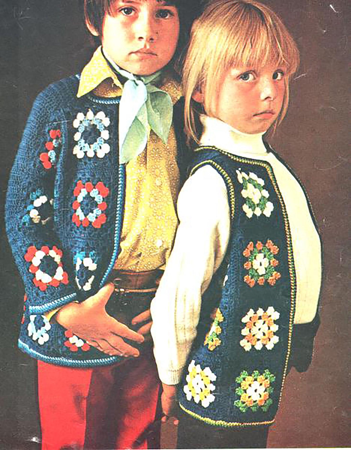 Girl's Crochet Granny Squares Cardigan & Waistcoat 4ply Fingering yarn or Cotton No 3  Download PDF 22- 28 Chest- Crochet pattern vintage