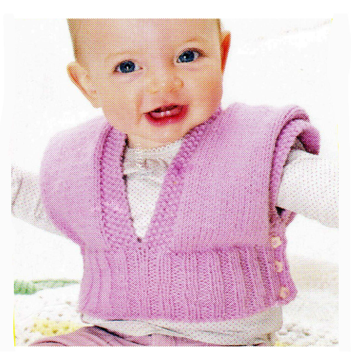 Easy Baby Cover Up Waistcoat V Neck Side Opening Tabard 0 - 24 mths ~ DK 8 Ply Knitting Pattern