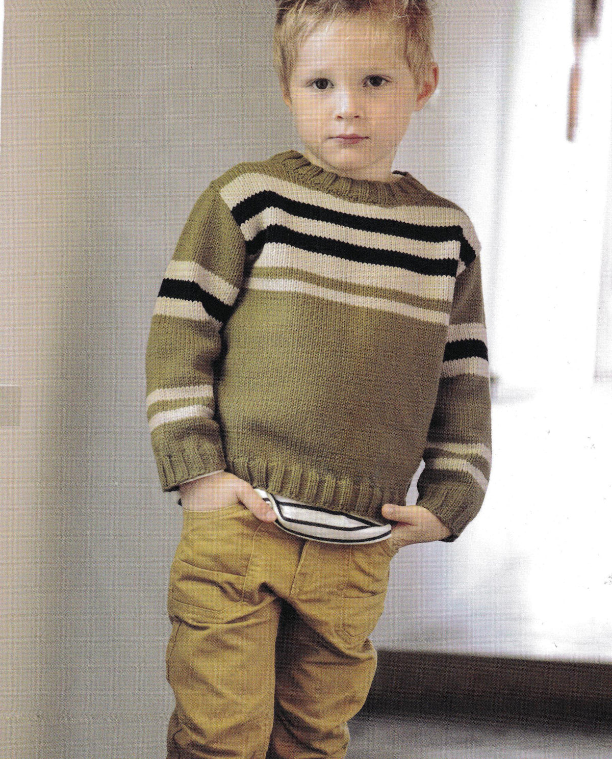 Easy Beginner Boys Stripe Round Neck Sweater 2 ~ 10 years DK 8Ply light Worsted Knitting Pattern pdf  download