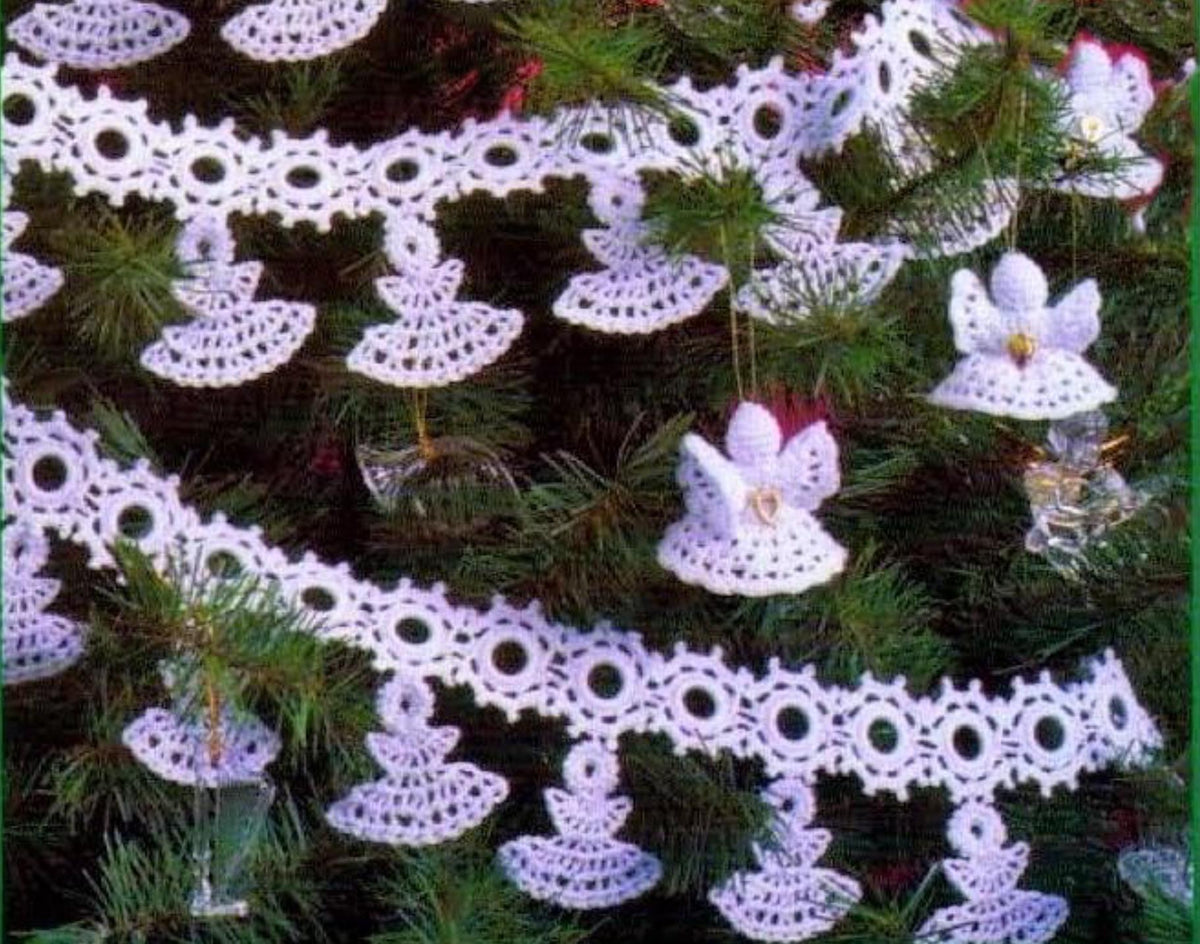 Vintage Christmas Garland Mini Angels & Angel Ornaments Tree Trims Xmas Holiday Decoration Cotton Thread Crochet Pattern  Download PDF
