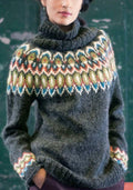 Loose Fit Turtleneck Pullover Icelandic style Sweater- Knitting Pattern, Fair Isle, Download PDF  38" - 47" DK 8 ply Top down from Neck
