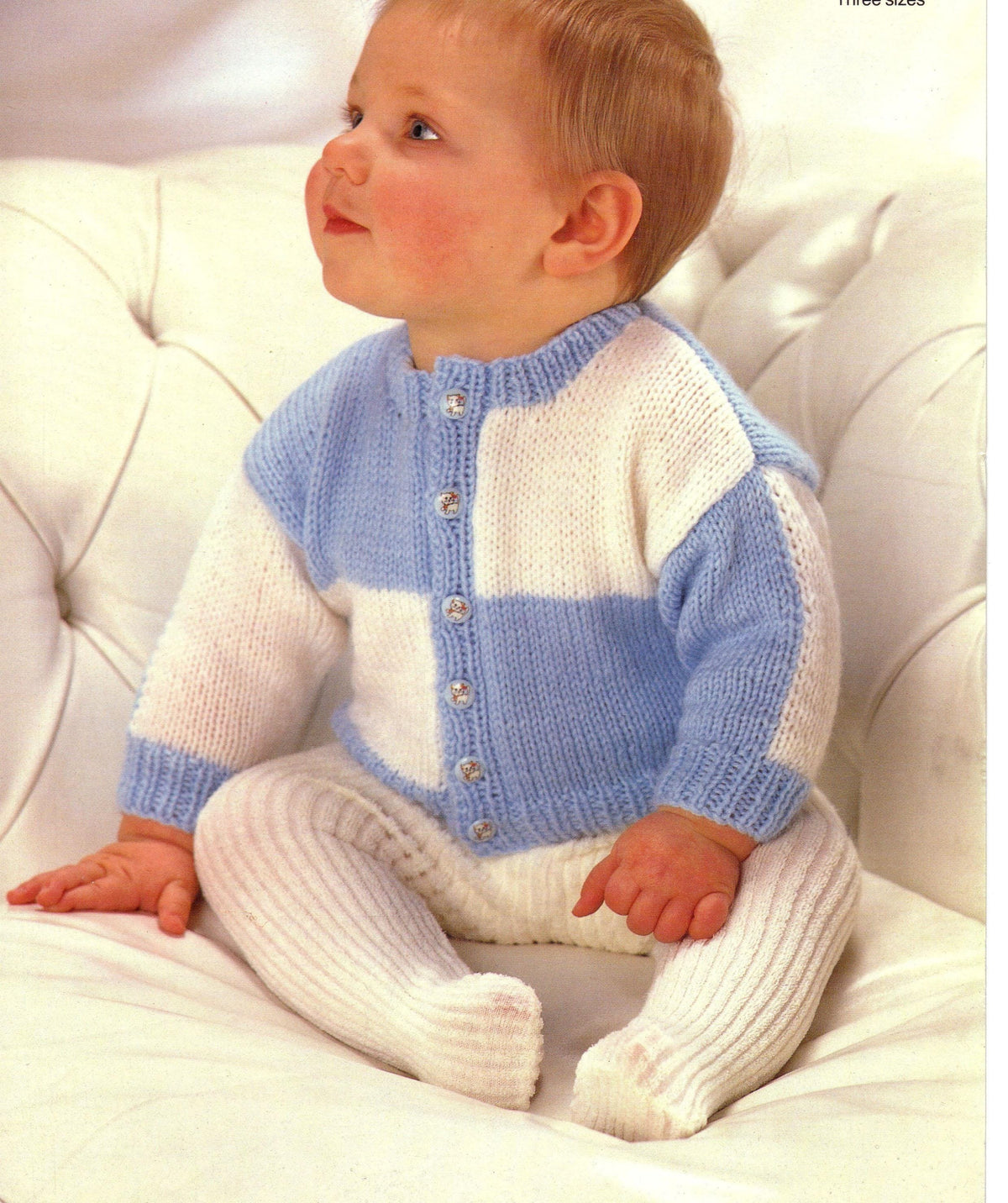 Easy Boy's Girl's Baby 2 tone Jacket Cardigan-18"-20" Dk 8 ply- Knitting Pattern Download PDF- Vintage beginner knits