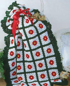 Poinsettia squares Victorian Christmas Afghan Crochet Pattern worsted weight wool measures 52 x65 when complete Download Crochet Pattern