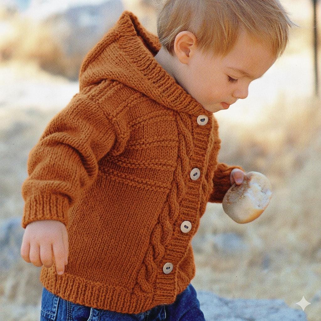 Child's Easy Cable Cardigan-& Hooded Jacket Boy- Girl- Knitting Pattern -Aran(Worsted weight) Instant Download-18-28" chest (Copy)