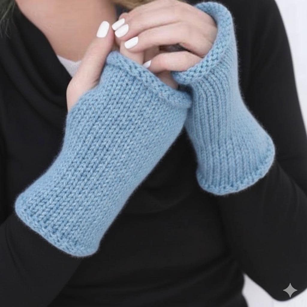 KNITTING PATTERN -very easy Beginners fingerless gloves- wrist warmers- Aran wool- 7" long-  download