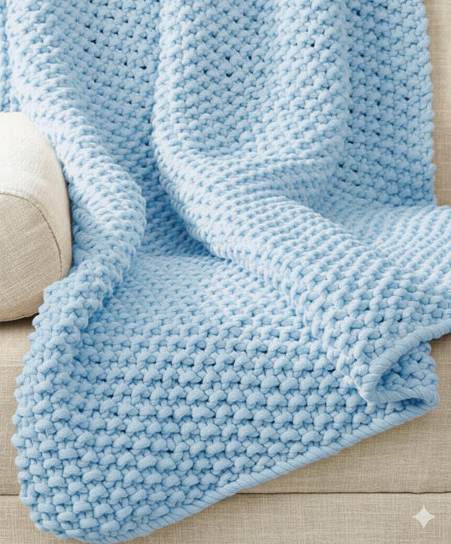 Very Easy Big thick Chunky Baby Blanket  Knitted in Super Chunky Jumbo 250 gram balls  Balls of wool- 47 x 54" Knitting pattern Download PDF