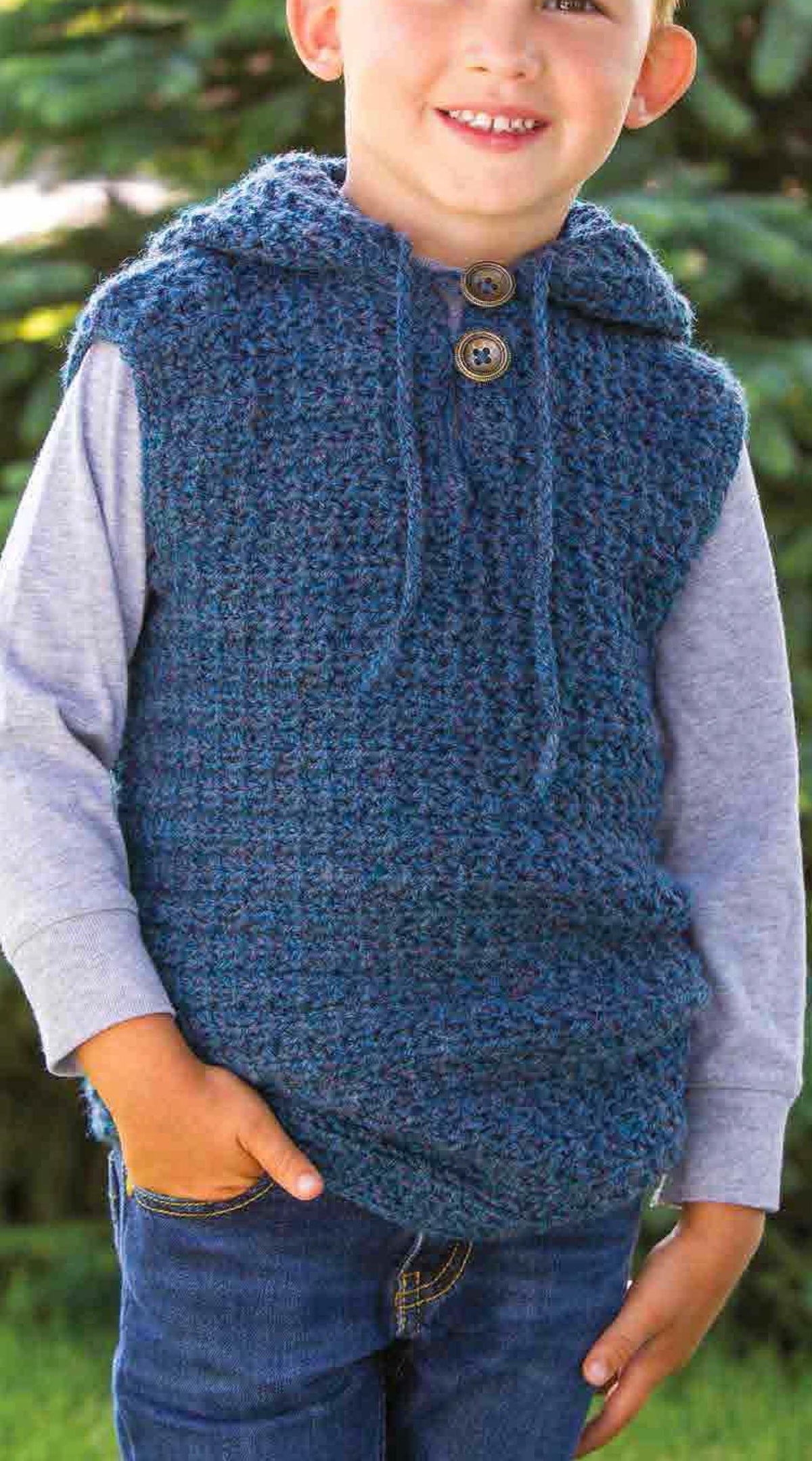 Boys  Crochet Hooded Vest- sleeveless Jumper Crochet Pattern DK 8ply   Download PDF 25-29" chest ( 6-10 yrs)