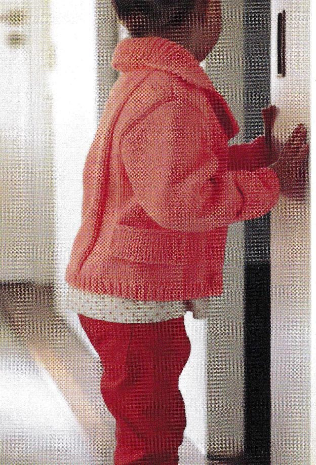 Plain Knit Girls-Double breast Jacket with Collar Aran 10 ply wool-  Fits- 2 - 10 years
