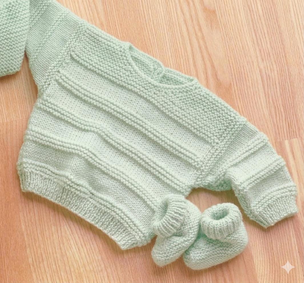 Popular Very Easy baby Jumper and Socks DK ( 8PLY ) Yarn Fits from 3 months up to 9 months