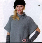 Womens Raglan High Neck Top -Slipover Poncho Button side- Hat Fingerless & gloves  42"-58" Chunky Bulky 12 Ply Knitting Pattern PDF download