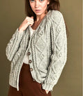 Ladies Classic V Neck Aran Cardigan  26-46ins Diamond Cable Traditional style Knitting Pattern download  pdf