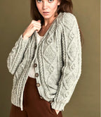 Ladies Classic V Neck Aran Cardigan  26-46ins Diamond Cable Traditional style Knitting Pattern download  pdf
