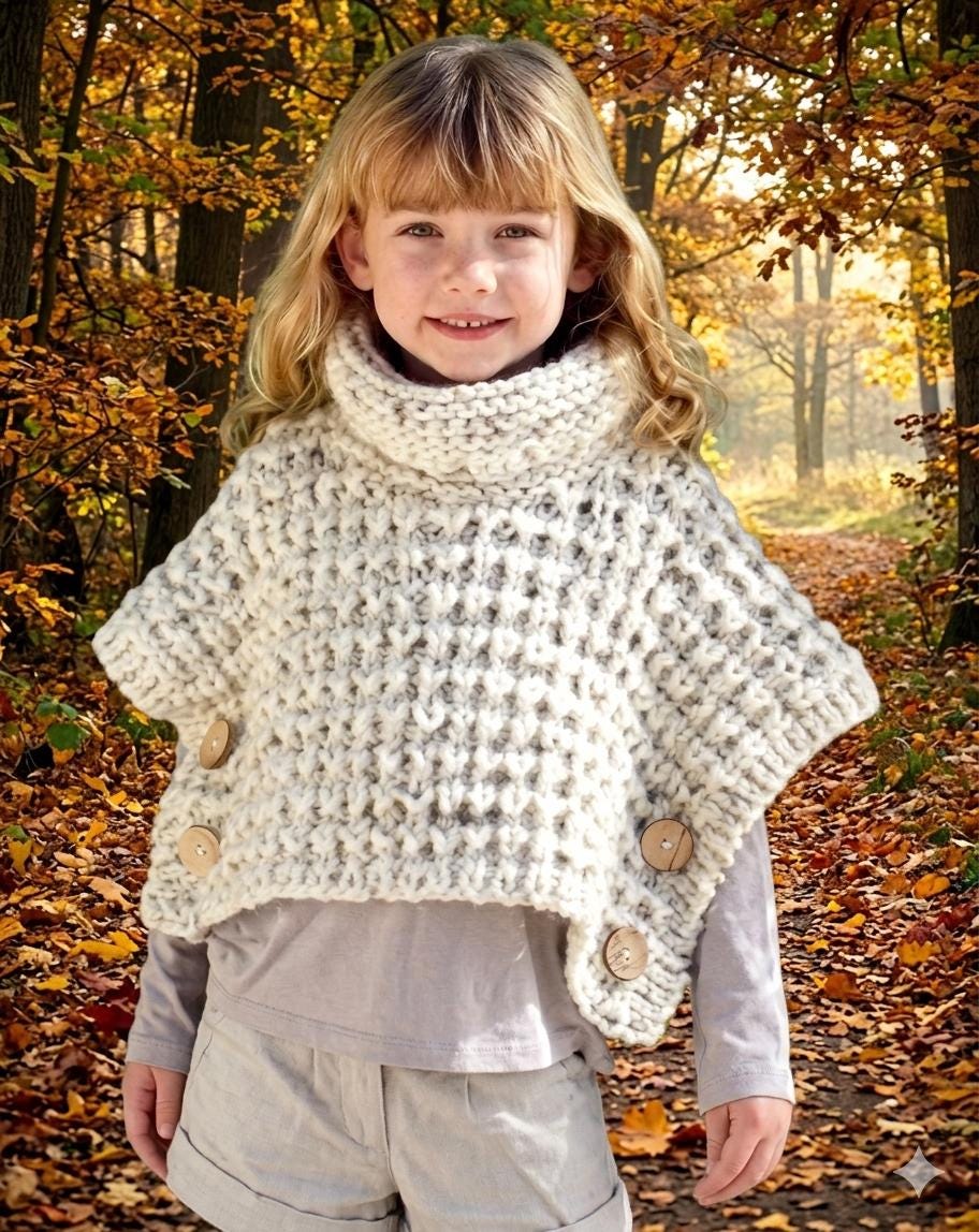 Girls Womans Easy Knit Beginners Super Chunky Cowl Neck Tabard-Poncho 14 Ply Super Bulky Age 4 - Adult 24 -48" Knitting Pattern PDF Download