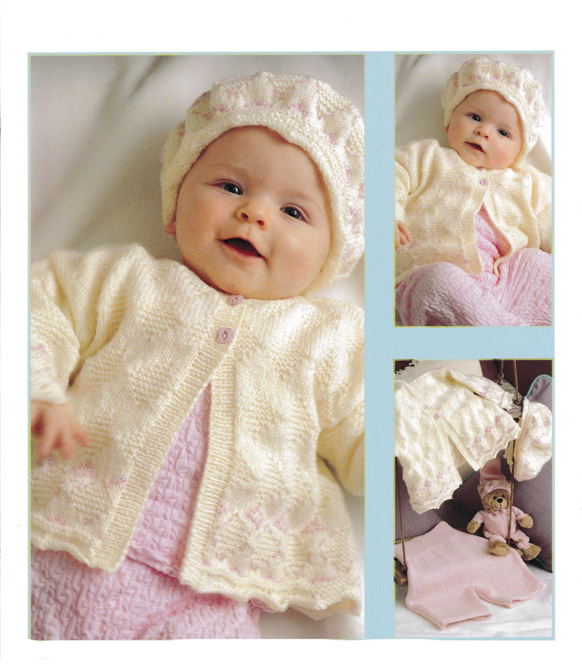Baby Girl's Textured cardigan and Beret hat pattern in 4 Ply Fingering - fits 35 - 50 cm chest (0-9 Months) Download PDF