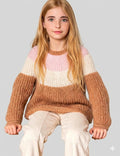 Toddler Girl's Top Down stripey Sweater ribbed style fits 6-14 years ~ Worsted- Aran 10 ply Yarn Knitting Pattern pdf Download