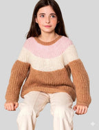Toddler Girl's Top Down stripey Sweater ribbed style fits 6-14 years ~ Worsted- Aran 10 ply Yarn Knitting Pattern pdf Download