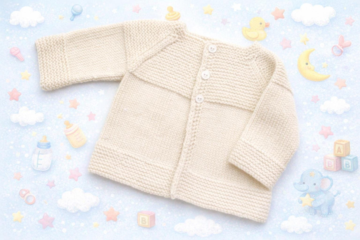 Baby Children’s Jacket Cardigan Garter Stitch Yoke Easy Stitches Newborn 0 -9 months ~ 3, 4 & DK 8 ply yarn pdf instant download