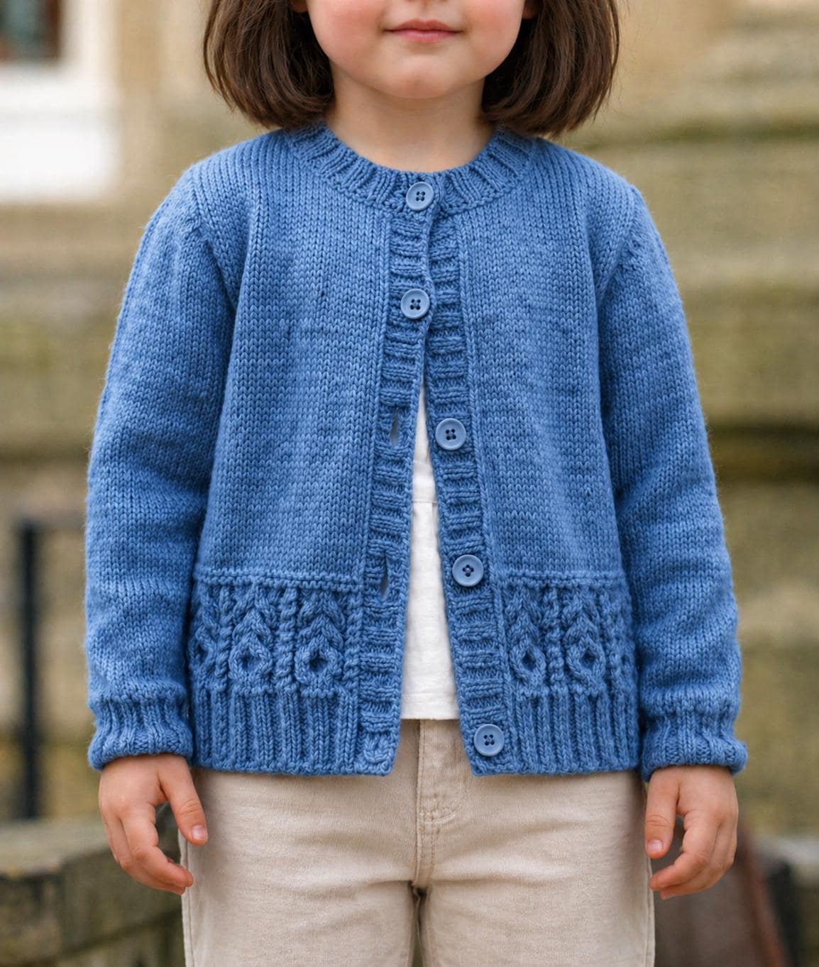 Girls Cardigan with Cable Border ~ 20 - 30'' (3 - 12 yrs) DK Wool 8ply Light Worsted Knitting Pattern