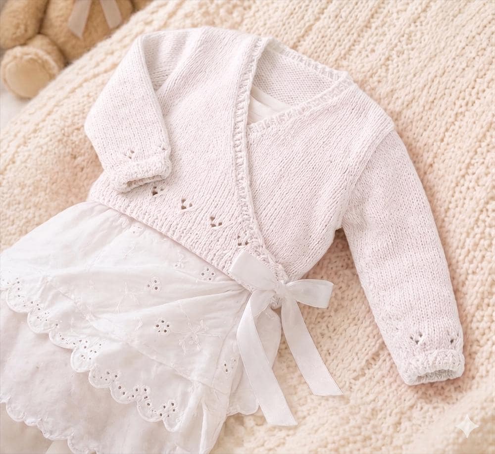 Baby Wrap over Cardigan Jacket Ballet Top Kimono ~ 0 - 6 months -4 Ply