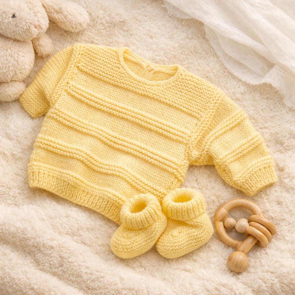 Popular Very Easy baby Jumper and Socks DK ( 8PLY ) Yarn Fits from 3 months up to 9 months