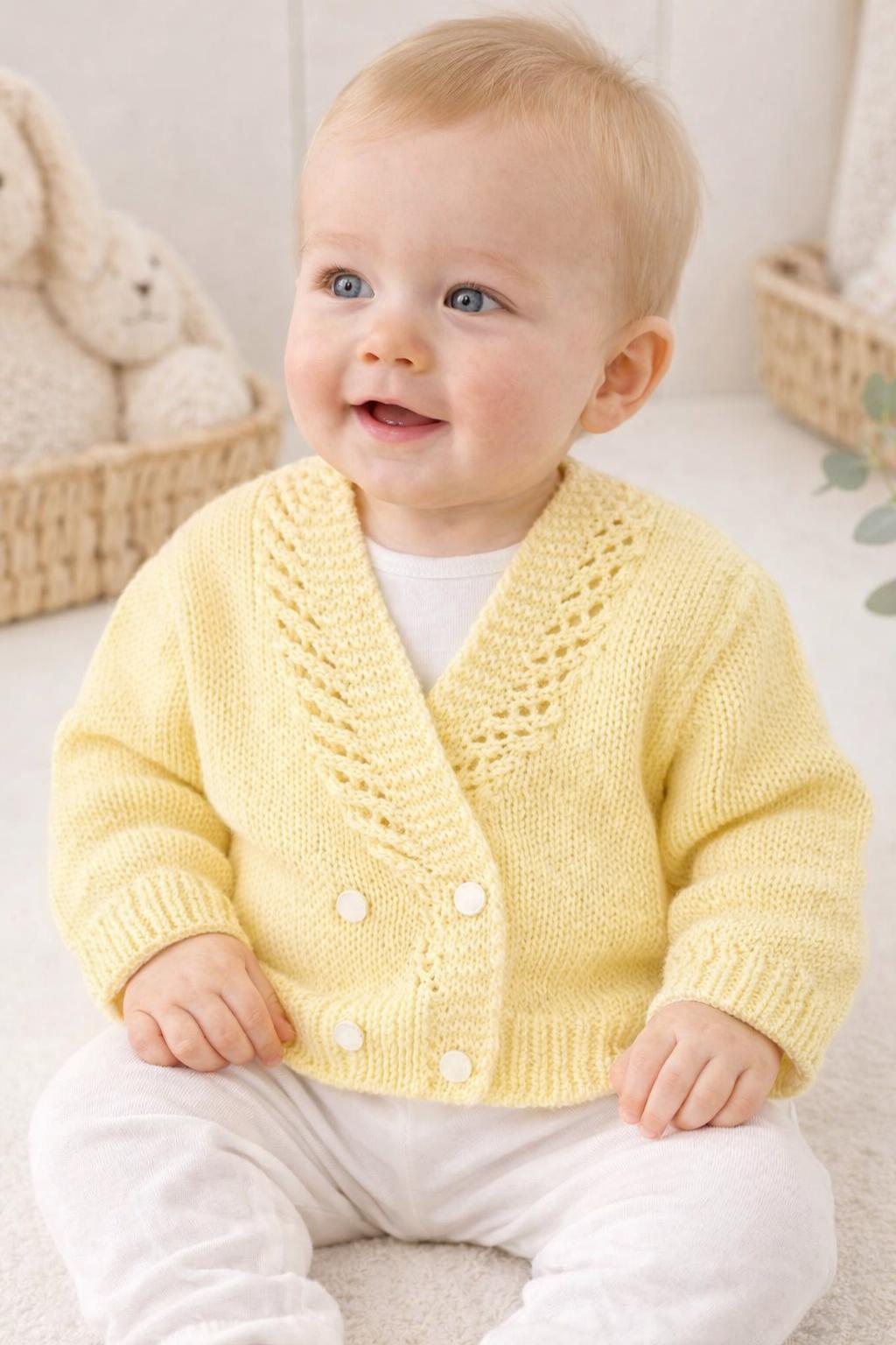Baby Crossover Cardigan Knitting Pattern DK 16–22” Chest PDF Download