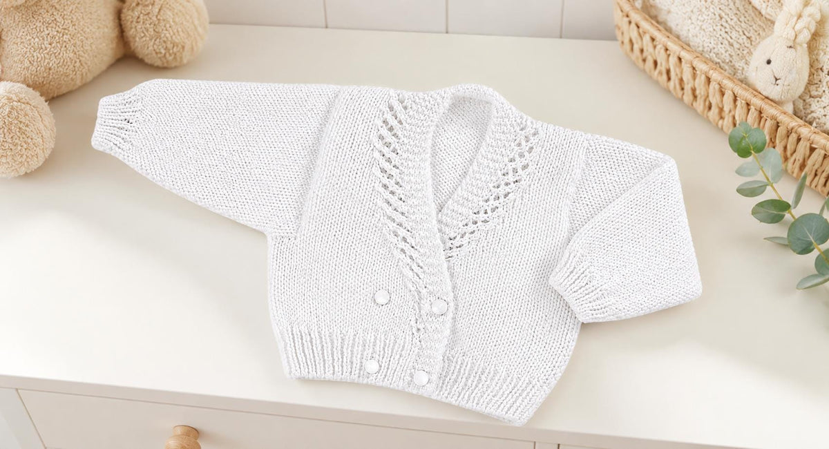 Baby Crossover Cardigan Knitting Pattern DK 16–22” Chest PDF Download