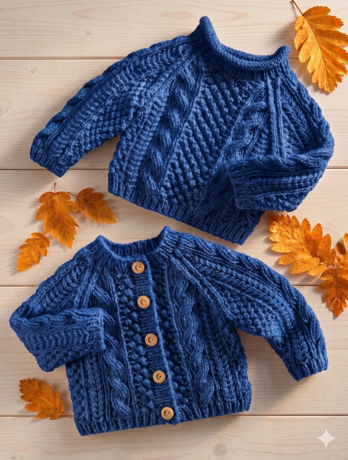 Traditional Aran Cardigan & Roll Neck Jumper Knitting Pattern (0-6 yrs)