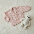 Aran Cable Knit Cardigan Knitting Pattern – Baby Toddler Shawl Collar (PDF Download)