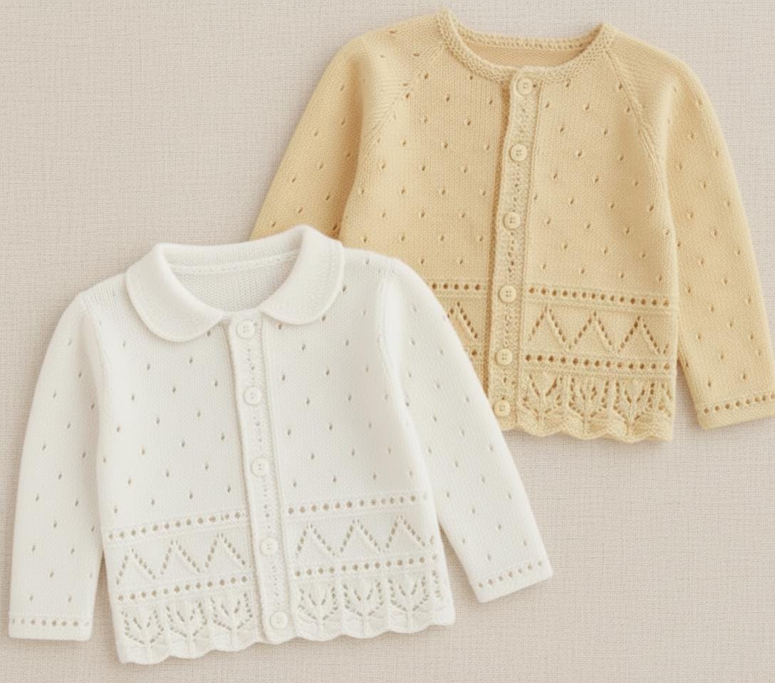 Girls Fancy Lacy Eyelet Round Neck or Collar Raglan Cardigan Jacket 22-32" ~ DK 8 Ply Light Worsted Knitting Pattern pdf Instant Download