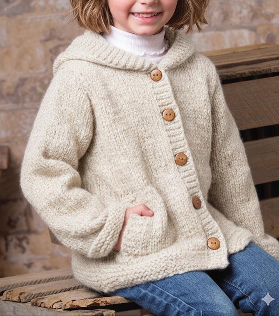 Children's Oversize Hooded Cardigan-Jacket Knitting Pattern with pocket- Chunky Bulky 12 ply yarn-fits chest 26-33" (2-8) years PDF download